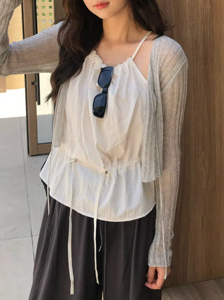 Horin Summer Semi-Crop Knit Cardigan