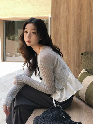 Horin Summer Semi-Crop Knit Cardigan