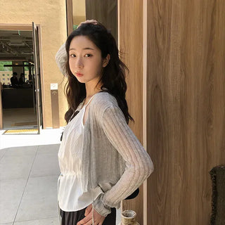 Horin Summer Semi-Crop Knit Cardigan