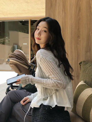 Horin Summer Semi-Crop Knit Cardigan