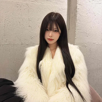 Unique Hairy Boxy Midi Fur Jacket