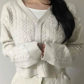 V-neck Cable Knit Crop Cardigan