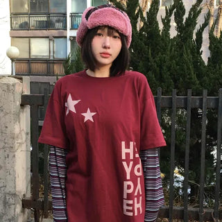Star Color Block Stripe Sleeve T-shirt