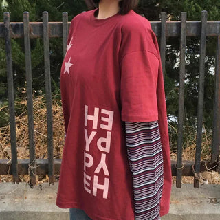 Star Color Block Stripe Sleeve T-shirt