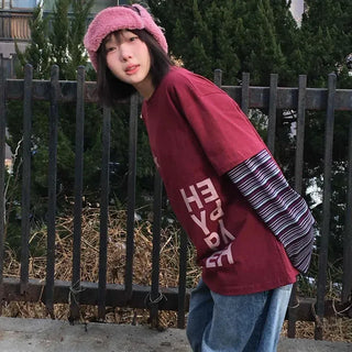 Star Color Block Stripe Sleeve T-shirt