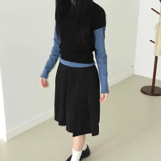 Simple Wool Pleated Midi Skirt