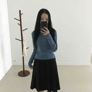 Simple Wool Pleated Midi Skirt