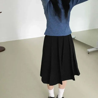 Simple Wool Pleated Midi Skirt