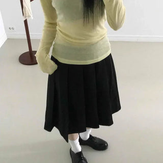 Simple Wool Pleated Midi Skirt