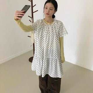 Dot Flare Pumpkin Short Sleeve Long Dress