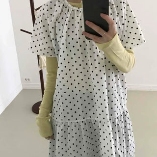 Dot Flare Pumpkin Short Sleeve Long Dress