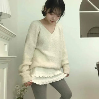Soft Punched Ribbon Wavy Knit Mini Skirt
