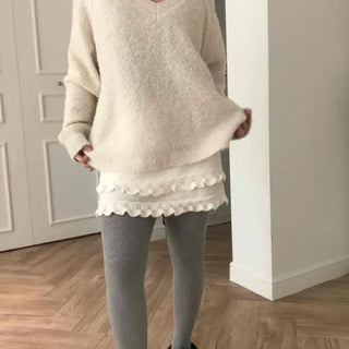 Soft Punched Ribbon Wavy Knit Mini Skirt