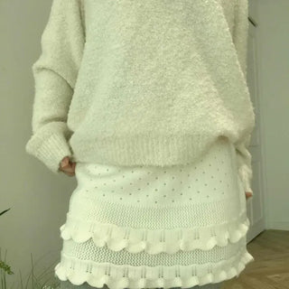 Soft Punched Ribbon Wavy Knit Mini Skirt