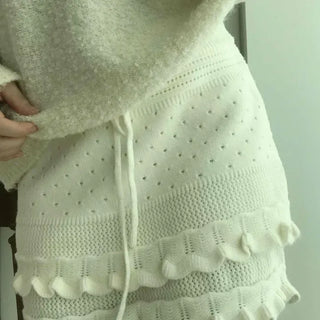 Soft Punched Ribbon Wavy Knit Mini Skirt
