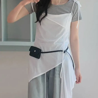 Pony Layered Strap Slit Long Sleeveless Top