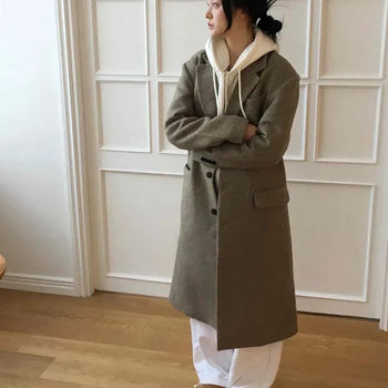 Over-shoulder Wool Twill Single Long Coat
