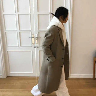 Over-shoulder Wool Twill Single Long Coat
