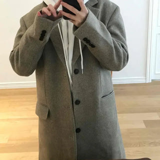 Over-shoulder Wool Twill Single Long Coat