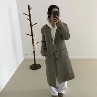 Over-shoulder Wool Twill Single Long Coat