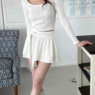 Ribbed Crop T-shirt & Wrap Flare Mini Skirt Set