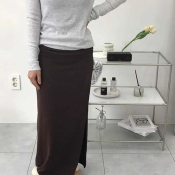 Soft High-Waisted Shirred Slim Maxi Skirt