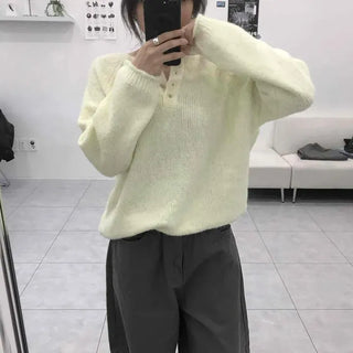 Fluffy Touch Snap Button Round Neck Oversized Knit