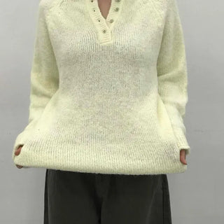 Fluffy Touch Snap Button Round Neck Oversized Knit