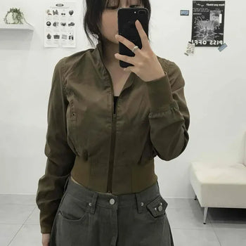 Slim-fit mini collar bomber zip-up blouson