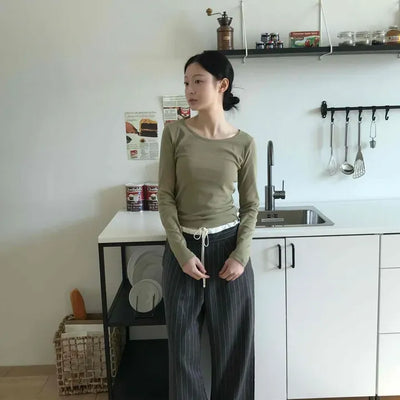 Vertical Pinstripe Full-Length Balloon Slacks