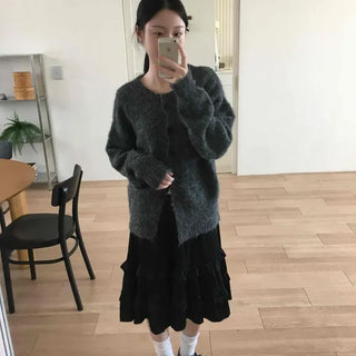 Fuzzy Wool Touch Oversized V-Neck Cardigan