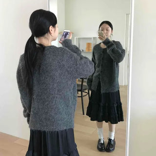Fuzzy Wool Touch Oversized V-Neck Cardigan