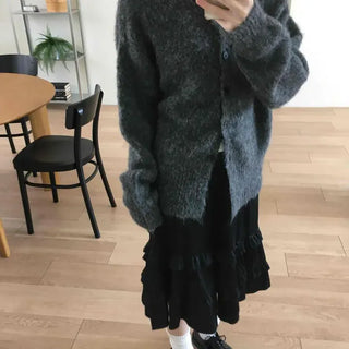 Fuzzy Wool Touch Oversized V-Neck Cardigan