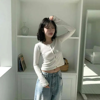 Ribbed Stripe Crop Cardigan