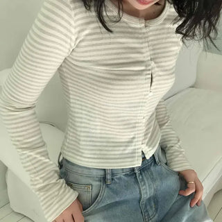 Ribbed Stripe Crop Cardigan