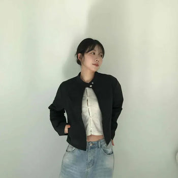 Cozy Fit Rib Neckline Crop Rider Jacket