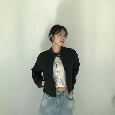 Cozy Fit Rib Neckline Crop Rider Jacket