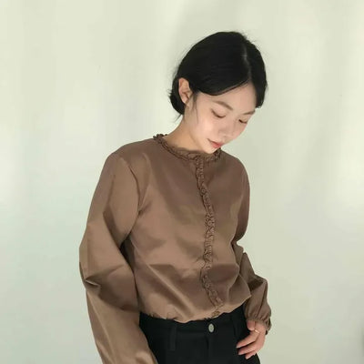 Vintage Lace Banded Balloon Sleeve Blouse