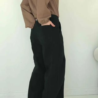 Minimal Simple Elastic Waist Straight Fit Semi-Wide Slacks
