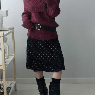Swan Madeleine Dot Pleated A-Line Midi Skirt