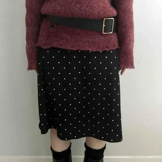Swan Madeleine Dot Pleated A-Line Midi Skirt