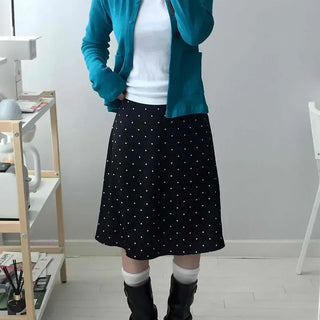 Swan Madeleine Dot Pleated A-Line Midi Skirt