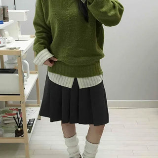 Campus Mood Semi-Tight Pleated Midi Skirt