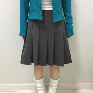 Campus Mood Semi-Tight Pleated Midi Skirt