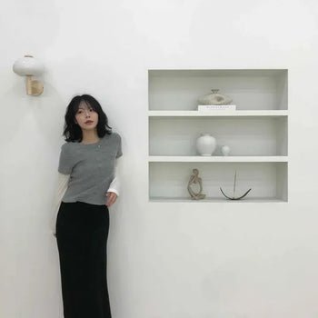 High-Waisted Slim Rib Long Maxi Skirt
