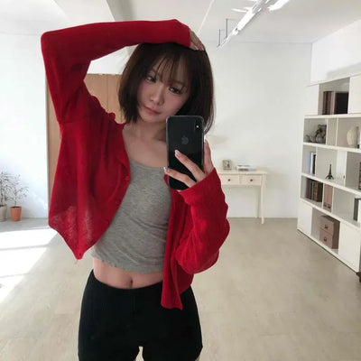 Round Neck Open Cropped Ribbed Knit Cardigan