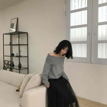 Dual Layered Mesh Tulle Long Skirt