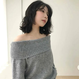 Slim Fit Off-Shoulder Boat Neck Ribbed Knit