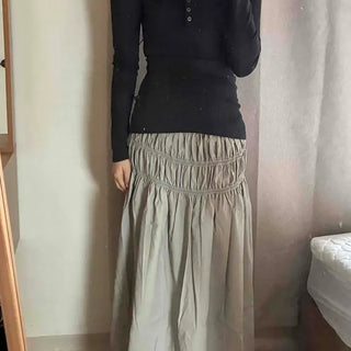 Low-waisted Double Shirred Long Skirt
