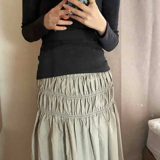 Low-waisted Double Shirred Long Skirt